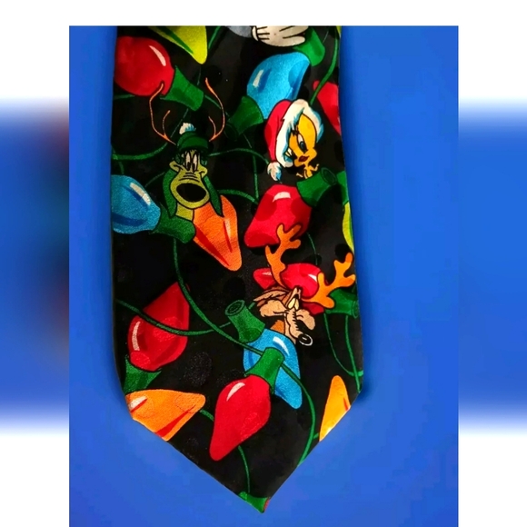 Looney Tunes Mania - Christmas Holiday 1993 Hand Made Vintage 100% Silk Necktie - Picture 2 of 6